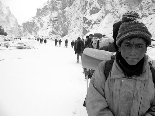 In deepest winter, Ladakhi teenagers trek a frozen river to school.